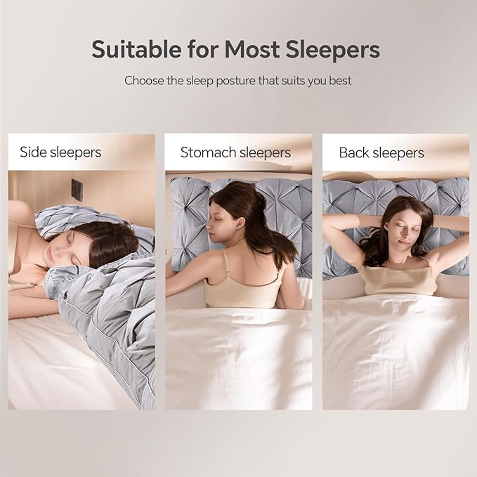 QUTOOL Luxury Hotel Goose Feather Pillow, 100% Cotton, Soft Support Pillow, Suitable for Sleepers on The Back, Sides, and Stomach, Set of 2 King Size Bed Pillows (16" x 34"), Gray