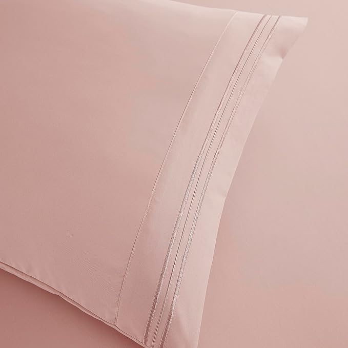 Clara Clark Bed Sheets, Premier 1800 Series Bed Sheet Set, Deep Pocket, Wrinkle, Fade, Stain Resistant, Luxury Soft Bedding Sheets & Pillowcases, California King, Pink Beige