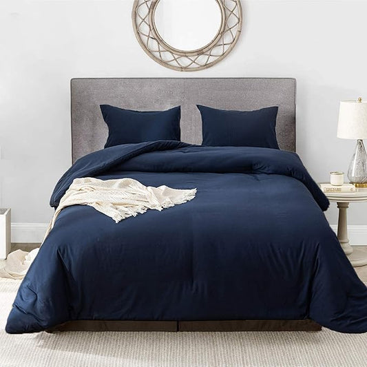 Luxlovery Navy Comforter Set Twin Modern Solid 3 Piece Bedding Sets Comfy Soft Blanket Quilts Lightweight Bedding Comforter Set for Women Boys Men Teens Adults