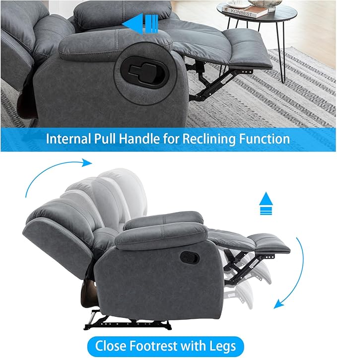 Manual Recliner Chair for Adults, Reclining Chairs, Breathable Leather Single Sofa with Adjustable Backrest, Modern Push Back Wingback Lounge Armchair for Living Room (Grey)