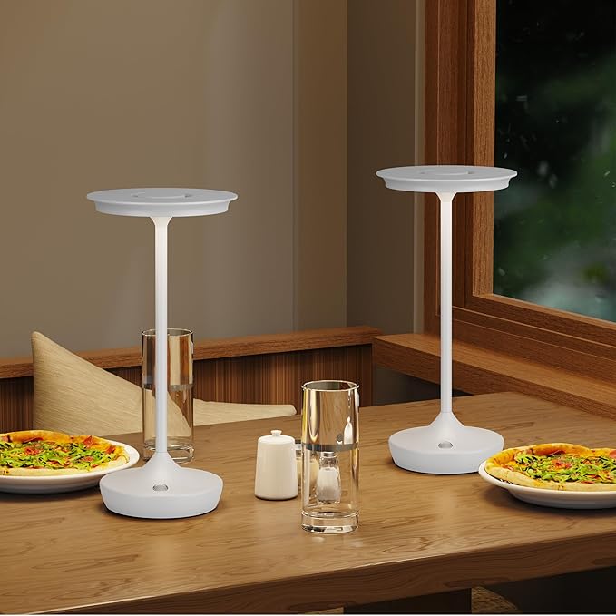 2 Pack LED Rechargeable Cordless Table Lamps, Portable Outdoor Battery Operated Table Light 3 Color Stepless Dimming Table Lamp with Memory Function for Patio Restaurant Dining Room White