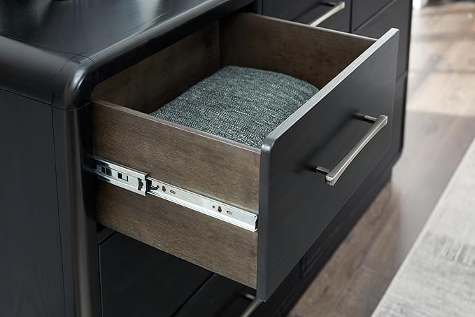 Signature Design by Ashley Rowanbeck Modern 7 Drawer Dresser with Felt-Lined Top Drawer and Safety Stop for Bedroom, Black