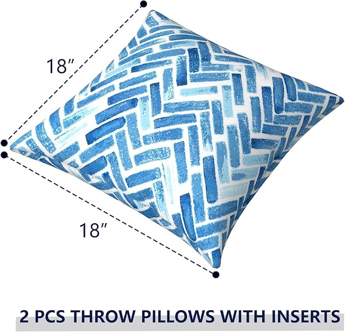 Outdoor Pillows for Patio Furniture 18x18 inch, Square Outdoor Throw Pillows with Inserts, Decorative Toss Pillows for Garden Couch Home Sofa Office Chair, Pack of 2, Blue Bricks