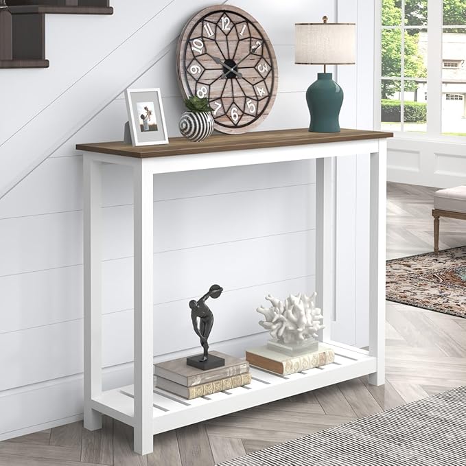 FOLUBAN Farmhouse Sofa Table, Rustic Vintage Console Table for Entryway, Living Room, Hallway, White