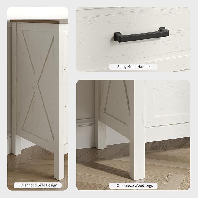 Farmhouse 6 Drawers Dresser for Bedroom, Modern Dresser with Metal Handle, Natural Texture, Wood Rustic Chest of Drawers for Bedroom, Living Room, Hallway and Entryway, Antique White