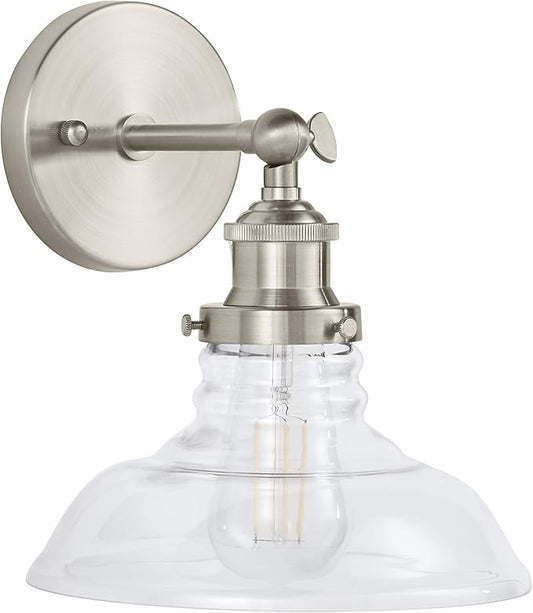 Linea di Liara Lucera Farmhouse Brushed Nickel Wall Sconce Wall Lighting Fixture Vanity Wall Sconce Lights Bathroom Sconces Wall Lights for Hallway, Bulb Included, UL Listed