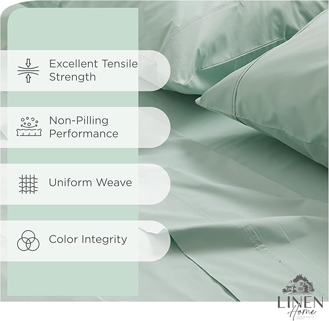 Linen Home 100% Cotton Percale Sheets California King Size, Pastel Turk, Deep Pocket, 4 Pieces Set - 1 Flat, 1 Deep Pocket Fitted Sheet and 2 Pillowcases, Crisp Cool and Strong Bed Linen