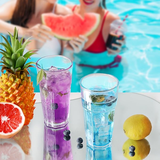 Etolies Highball Drinking Glasses Set of 9, Water Glasses 16 oz,Iced Tea Glasses for Water, Juice, Cocktails,Milkshake,Coke,Soda,Beverages. Heavy Base Tumbler,Kitchen and Bar Glassware,Gifts for Dad