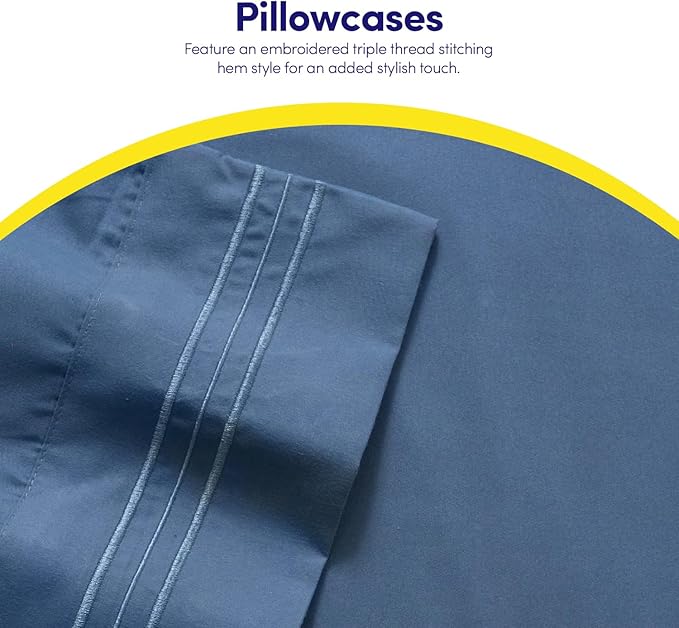 1500 Supreme Collection Full Sheet Sets Denim Blue - Luxury Hotel Bed Sheets and Pillowcase Set for Full Mattress - Extra Soft, Elastic Corner Straps, Deep Pocket Sheets, Full Denim Blue