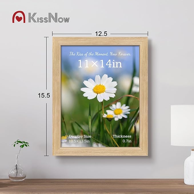 11x14 Picture Frame set of 4, Natural Oak Wood Poster Frame, Wall Hanging