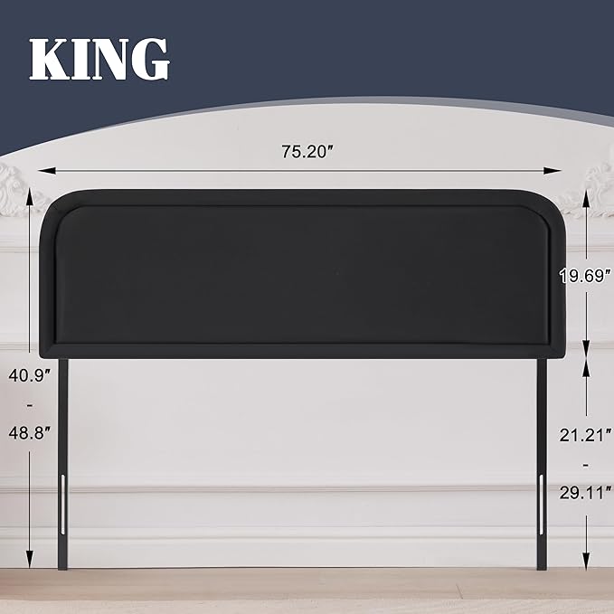 Velvet Fabric Headboard for King Size Bed, Upholstered King Headboard Only, Dorm Headboards from 41” to 49” Height, Sturdy and Durable Solid Wood Bed Head Board, Black