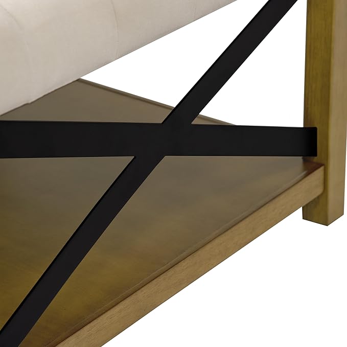 HomePop Tufted Ottoman with Wooden Storage - Cream