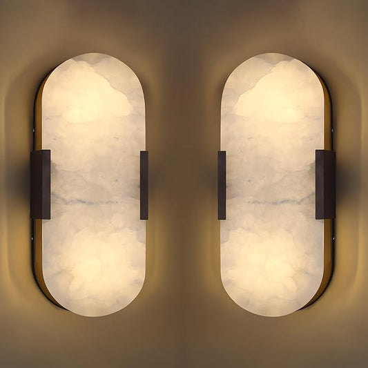 Doraimi Lighting 2 Pack 2 Light 12" Natural Oval Alabaster Marble Bathroom Wall Sconce Modern Concise Style Wall Light Fixture,Oil Rubbed Bronze Finish for Bedroom Hallway Bedside Living Room