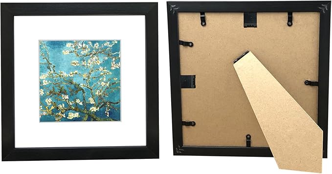 11x11 Picture Frame Set of 6 with Real Glass for Pictures 8x8 with Mat or 11x11 Without Mat, Wall Gallery or Tabletop display Photo Frames in Black