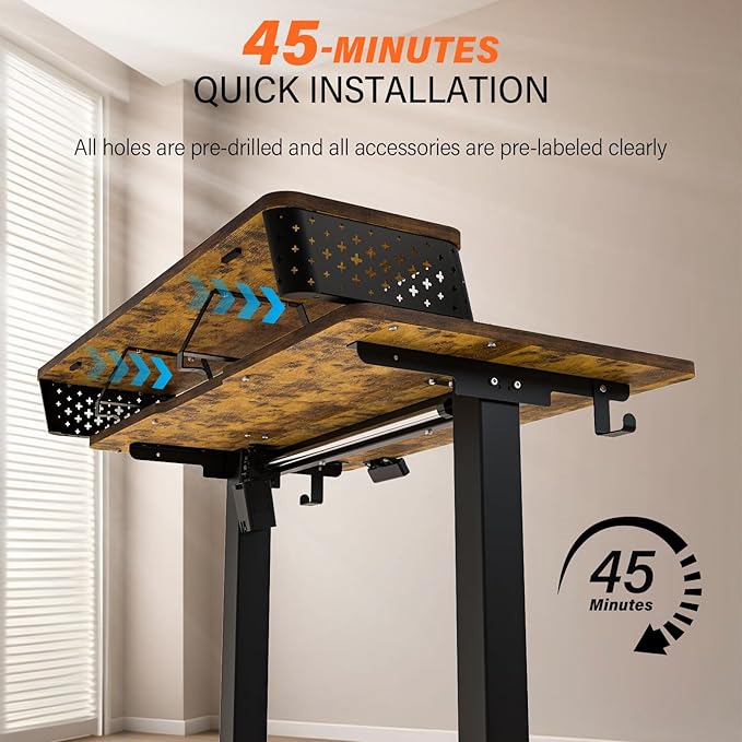 Electric Standing Desk with 2 Drawers 40''x 24'' Small Adjustable Height Sit to Stand Up Desk with Storage Shelf, C-Clamp Mount Compatible Home Office Desks Computer Gaming Table Ergonomic Workstation