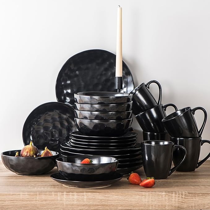 vicrays Coffee Mug Set, 12 Ounce, Ceramic Mug for Men, Women, Unique Glazed Mugs with Handle for Coffee, Tea, Milk, Cocoa, Cereal - Set of 6 Black