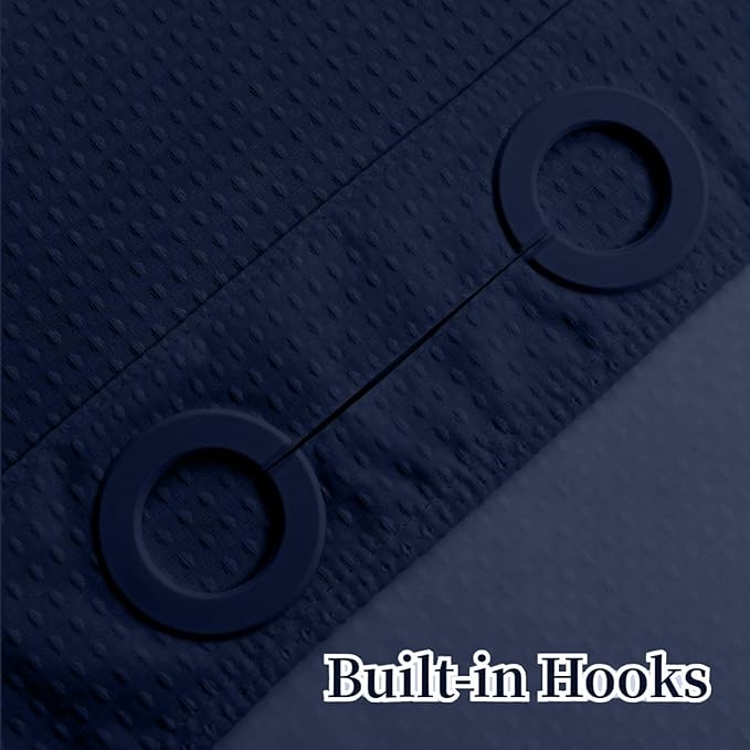 No Hooks Required Waffle Weave Shower Curtain with Snap in Liner-Hotel Grade Waterproof & Mesh Top Window Spa Like Bath Curtain Machine Washable Heavy Duty 71''W x 86''H Navy Blue