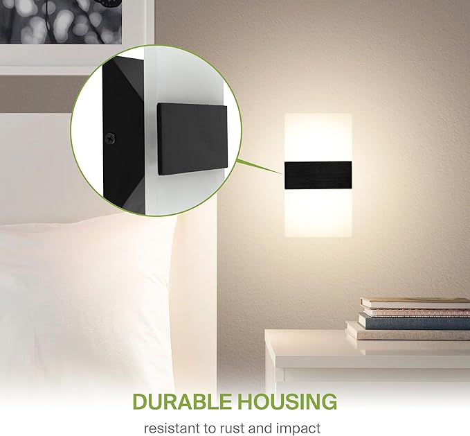 ASD 8 Inch LED Indoor Wall Sconce - Modern Interior 10W 120V 2700K-5000K Adjustable Dimmable Wall Mounted Light Fixtures, Acrylic Glass Wall Lights for Stairway, Hallway - ETL, Matte Black