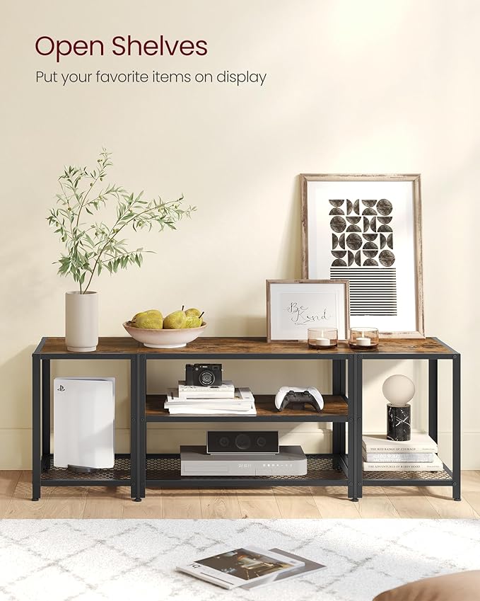 VASAGLE Modern TV Stand for TVs up to 65 Inches, 3-Tier Entertainment Center, Industrial TV Console Table with Open Storage Shelves, for Living Room, Bedroom, Rustic Brown and Black ULTV097B01