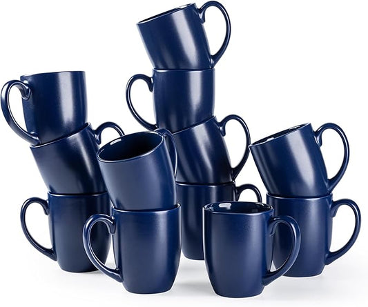 AmorArc 12 OZ Coffee Mugs, Matte Blue Coffee Cups with Large Handle for Man, Woman, Ceramic Coffee Mugs Set of 12 for Latte/Cappuccino/Cocoa/Milk, Dishwasher & Microwave Safe