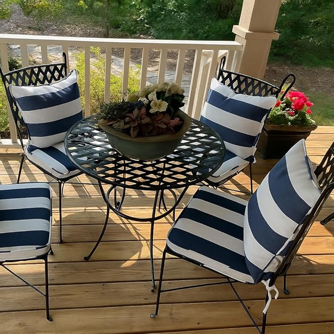 Outdoor Throw Pillow Covers 18x18 Inch, Set of 2, Cover Only! Waterproof Fade Resistant Decorative Cushion Sham Pillow Cases for Patio Furniture Chair Couch Sofa - Navy White Striped