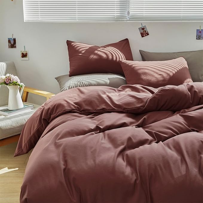 CLOTHKNOW Brick Red California King Comforter Set Rust Red Bedding Comforter Sets Dark Rust Comforter Soft Brownish Comforter with 2 x Pillow Cases