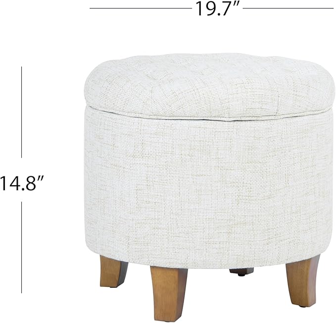 HomePop Home Decor | Upholstered Round Tufted Foot Rest Ottoman | Ottoman with Storage for Living Room & Bedroom | Decorative Home Furniture, Cream Textured Solid
