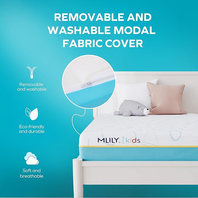 MLILY JAMA 8 Inch Kids Twin Size Mattress, Memory Foam Medium Firm, Made in The USA of US Foam and Global Materials,CertiPUR-US Certified,75x38x6,Blue