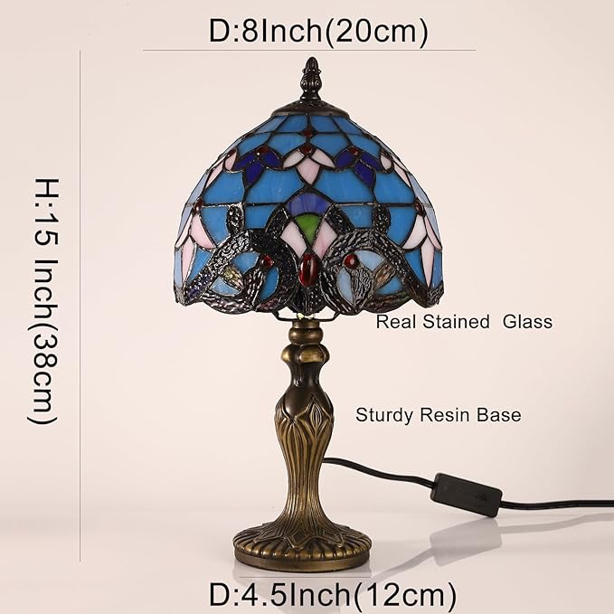 Tiffany Table Lamp for Bedroom Bedside Nightstand Table Lamp 3 Light Colors LED Stained Glass Lamp Shade End Side Small Table Lamps for Living Room 8X8X15Inch Hotel Home Reading Desk Lamp