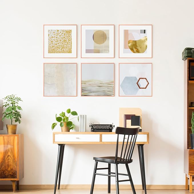 16x16 Metal Square Picture Frame For Wall With Mat For 12x12, 16''x16'' Aluminum Photo Frames With Tempered Glass, Minimalist Modern Poster Frame Horizontally Vertically, Rose Gold