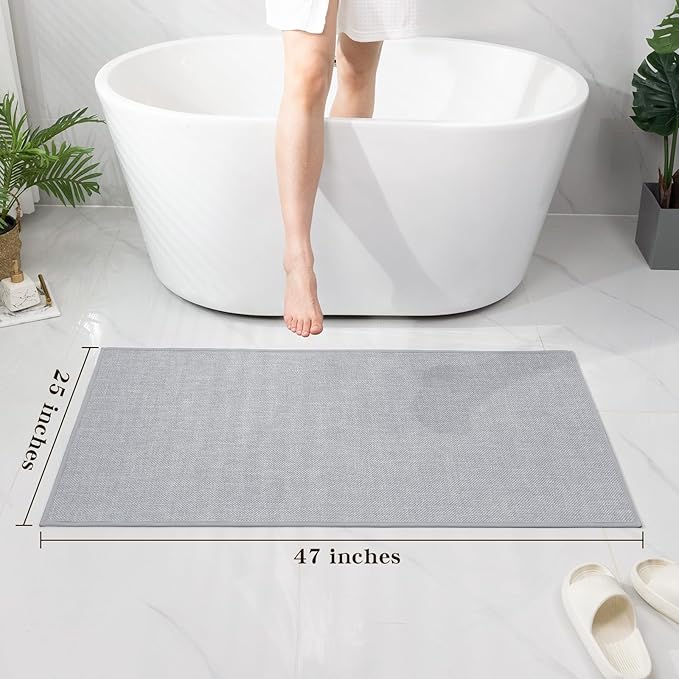 chakme Bathroom Rugs Mat 47x25, Ultra Thin Non Slip Bath Mat Large Quick Dry Absorbent Bath Mat for Bathroom Floor, (Light Grey, 47"x25")