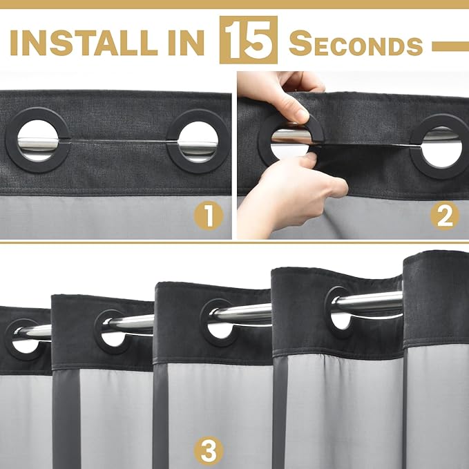 Extra Long No Hook Shower Curtain with Snap in Liner, Polyester Textured Shower Curtain with Liner Set, Waterproof Washable Hotel Style Shower Curtains for Bathroom, 71Wx86H, Charcoal Grey