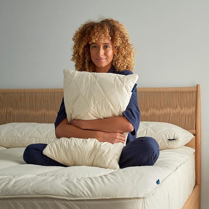 WOOLROOM All Natural Latex Bed Pillow Standard Size - Pressure Relieving Latex Pillow - Molds to Your Head - Encased in Traceable Machine Washable British Wool Organic Cotton Champagne Cover