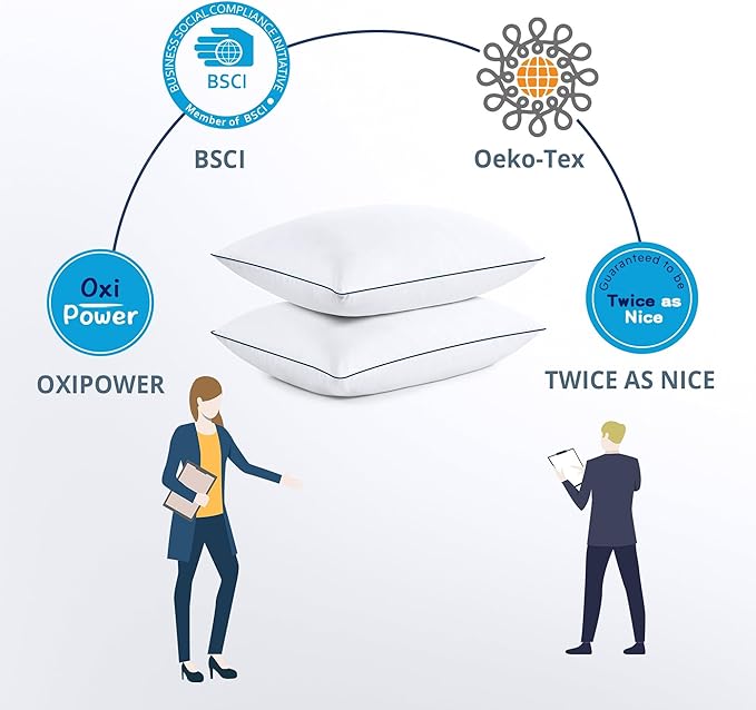 puredown® White Goose Feather and Down Pillows, 2 Pack Luxury Bed Pillows for Sleeping with 100% Cotton Cover, King Size