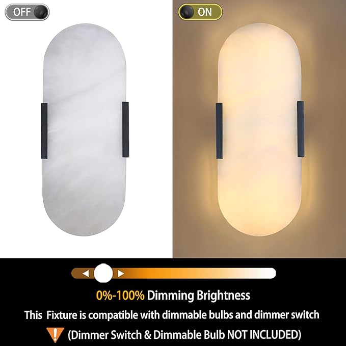 Doraimi Lighting 2 Pack 2 Light 12" Natural Oval Alabaster Marble Bathroom Wall Sconce Modern Concise Style Wall Light Fixture,Dark Gray Finish for Bedroom Hallway Bedside Living Room