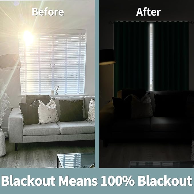 BGment 100% Thermal Insulated Blackout Curtains 95 Inches Long with Liner, Rod Pocket and Back Tab Double Layer Noise Reduce Room Darkening Curtains for Bedroom (52 x 95 Inch, 2 Panels, Emerald)
