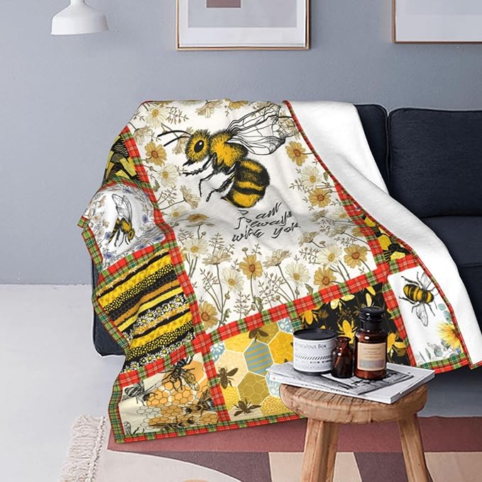 Bee Blanket Honey Bee Decor Throw Blankets Cozy Fleece Flannel Blanket Soft Warm Plush Lightweight Blanket Bees Themed Gifts for Women Men Boys Girls Adults Kids for Couch Sofa Bed 50"X60"