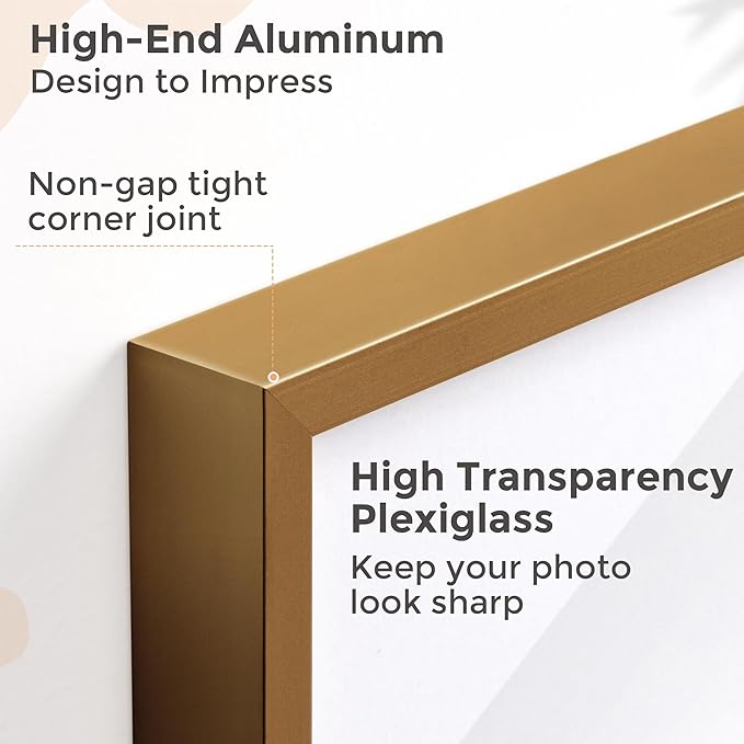 8x10 Picture Frame - 8x10 Metal Picture Frame With Mat | 8 x 10 Aluminum Photo Frame | Plexiglass And Hanging Hardware Included | Black 8 by 10 Frame, 3PCs, Bronze