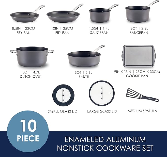 Rachael Ray Cook + Create Hard Anodized Nonstick Cookware/Pots and Pan Set, 10 Piece - Black