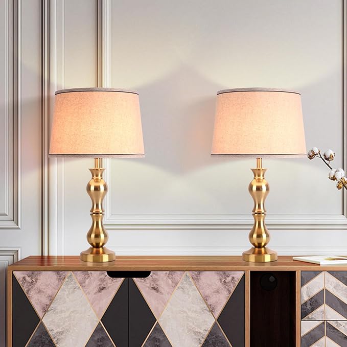 Modern Table Lamps Set of 2, Gold Brass Tall Skinny Table Lamp, Modern Buffet Table Lamp for Bedside Living Room Bedroom Nightstand,Contemporary Table Lamp Side Table Lamp