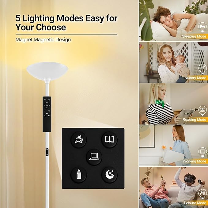 BoostArea Dimmable Floor Lamp,30W 3000LM Super Bright LED Torchiere Standing Lamp with Remote & Touch Control,71 in Tall Pole Sky Modern Floor Lamps for Living Room Bedroom Office,2700k-6500k,White