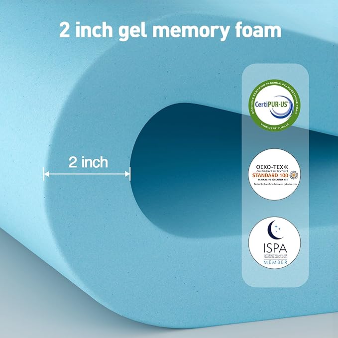 Dual Layer 3 Inch Memory Foam Mattress Topper Twin Size, 2 Inch Cooling Gel Memory Foam Plus 1 Inch Pillow Top Mattress Pad Cover, with 8-21 Inch Deep Pocket