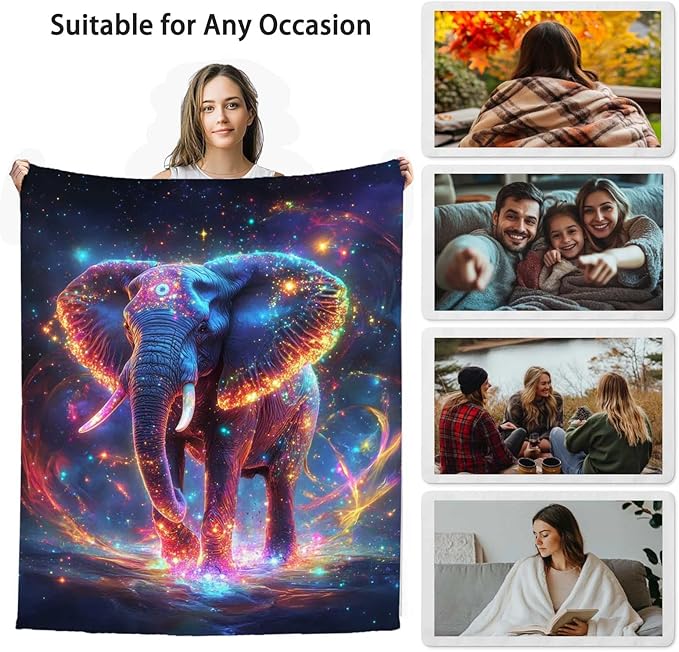 Elephant Throw Blanket, Elephant Gifts for Women Men Adults, Soft Fleece Animal Blanket for Cozy Bedroom, Living Room Deor, 50x60 Inches