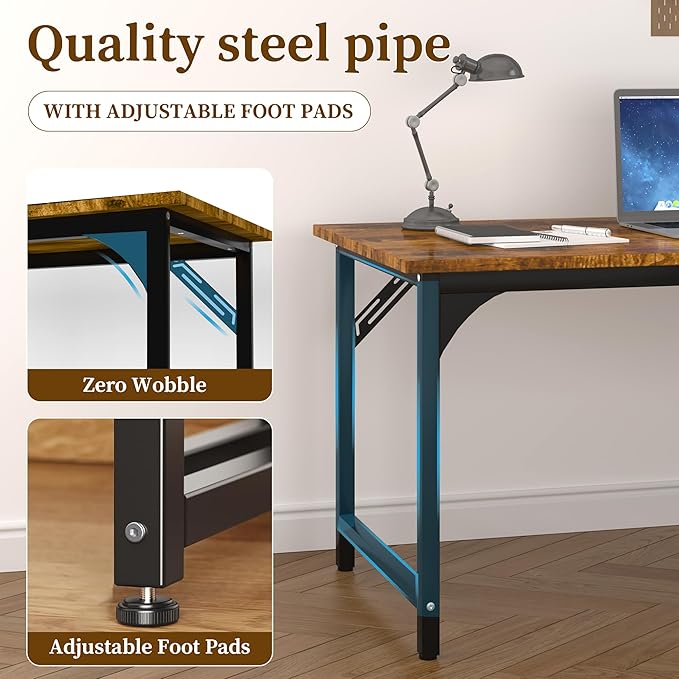 Computer Desk, 55 Inch Home Office Desks, Office Desk for Gaming Writing Study Work, Study Table with Large Legroom, Computer Desk with Metal Frame, Modern Simple Home Office Desk for Bedroom