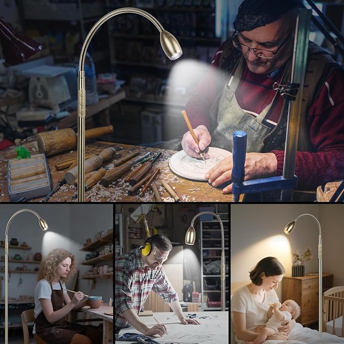 Reading Floor Lamp, 72" Tall LED Lamp with Flexible Gooseneck, Dimmable Zoomable Spotlight, Adjustable Color Beam Standing Lamp, Touch & Remote Control, Task Craft Bedroom Living Room (Bronze)