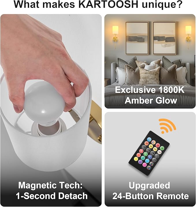 Battery Operated Wall Sconce Set of Two,Wireless Rechargeable Wall Light With Remote Control, Dimmable, 1800K/3000K/4000K/6000K/RGB, Timer, for Living Room, Bedroom, Fireplace, TV, 26.8 Inch, Gold