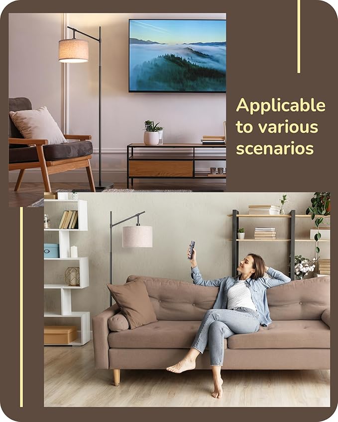 EDISHINE Modern Dimmable Floor Lamp, 63.8" Standing Lamp with Remote Control, E26 Socket, ACR Floor Lamp with Beige Shade for Bedroom, Living Room, Office, LED Bulb Included (Black)