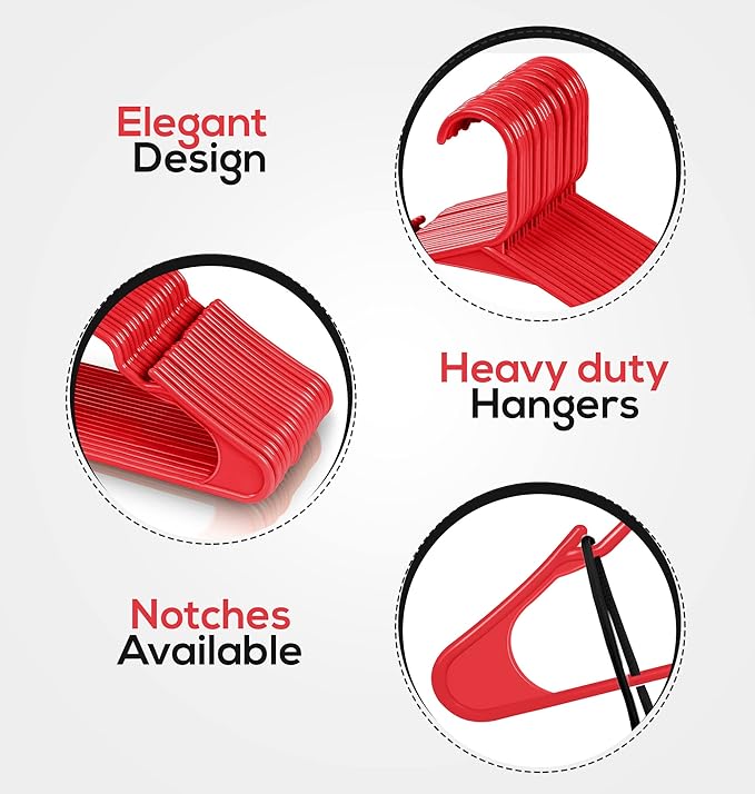 Utopia Home Plastic Hangers 50 Pack - Perfect Space Saving Clothes Hanger - Durable and Strong - Perfect Closet Organizers with Shoulder Grooves (Red)