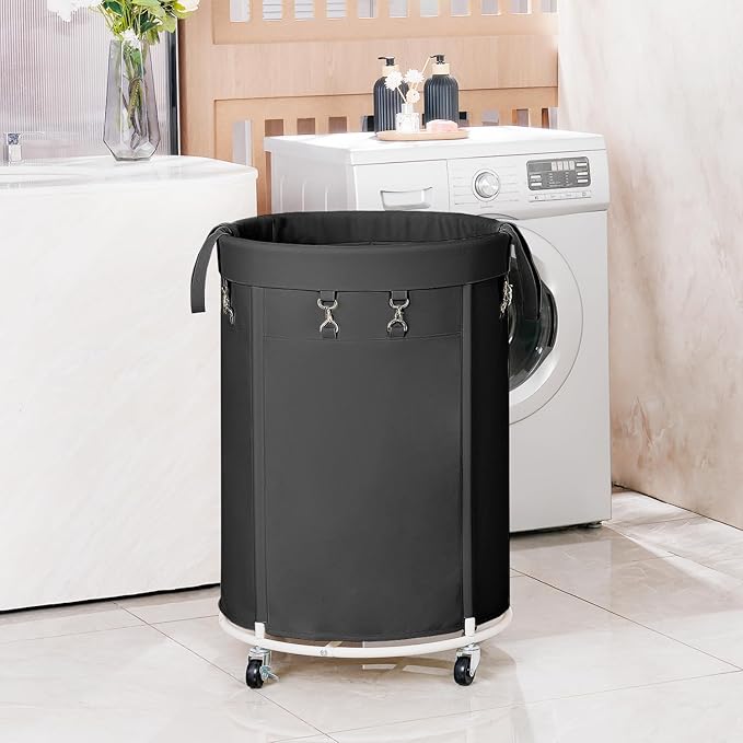 efluky 150L Laundry Basket with Wheels, Large Rolling Laundry Hampers with Handles for Bathroom, Bedroom & Laundry Room, Black