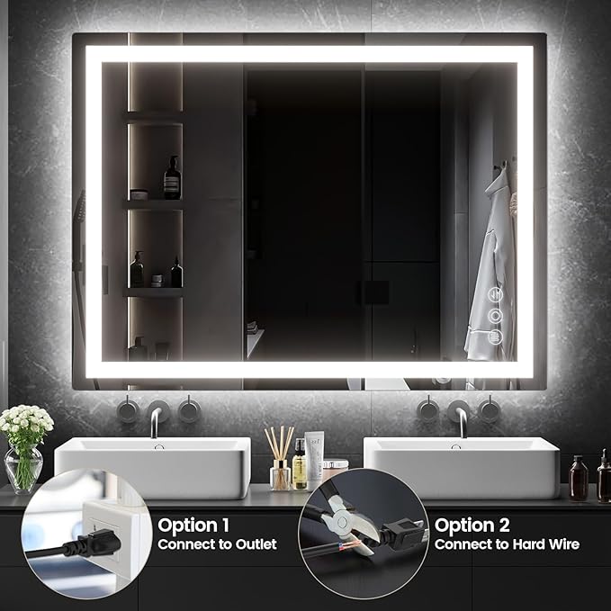 30"x 40" LED Mirror for Bathroom with Frontlit and Backlit, Anti-Fog, 3 Colors Temperature & Dimmable, Wall Mounted Bathroom Mirror